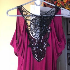 Dark pink black sequin top